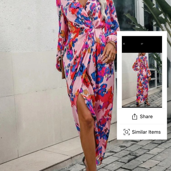 SHEIN Sleeve Twist Front Wrap Satin Dress - Picture 4 of 5